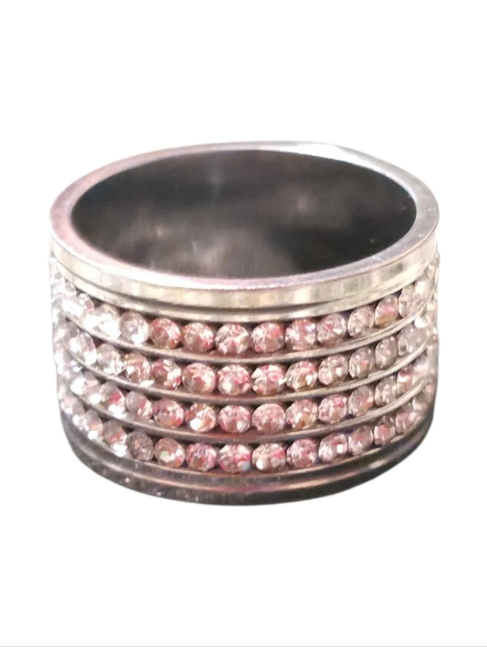 New Stainless Steel, Wide Silver Band Ring With Cubic Zirconia Sulize 12 Unisex - Picture 2 of 5